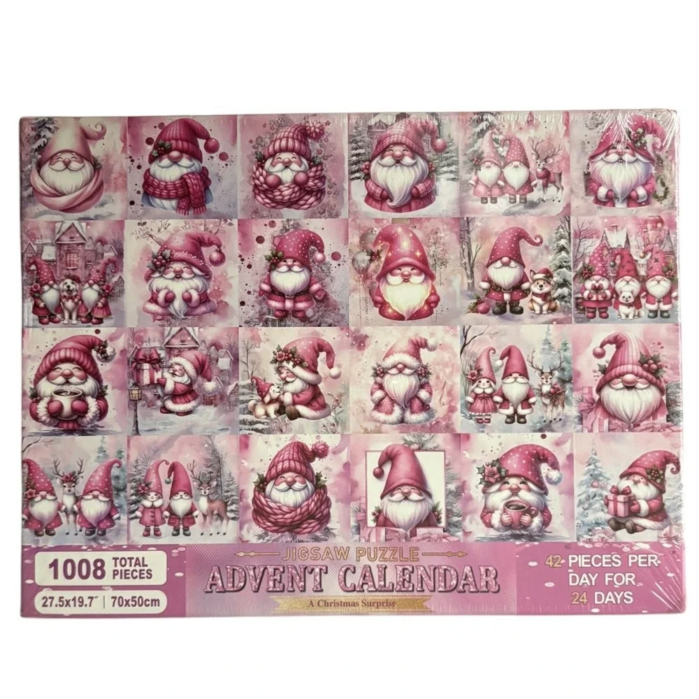 Pink Christmas Gnome Advent Calendar Puzzle 1008 Piece 24 Day Sealed